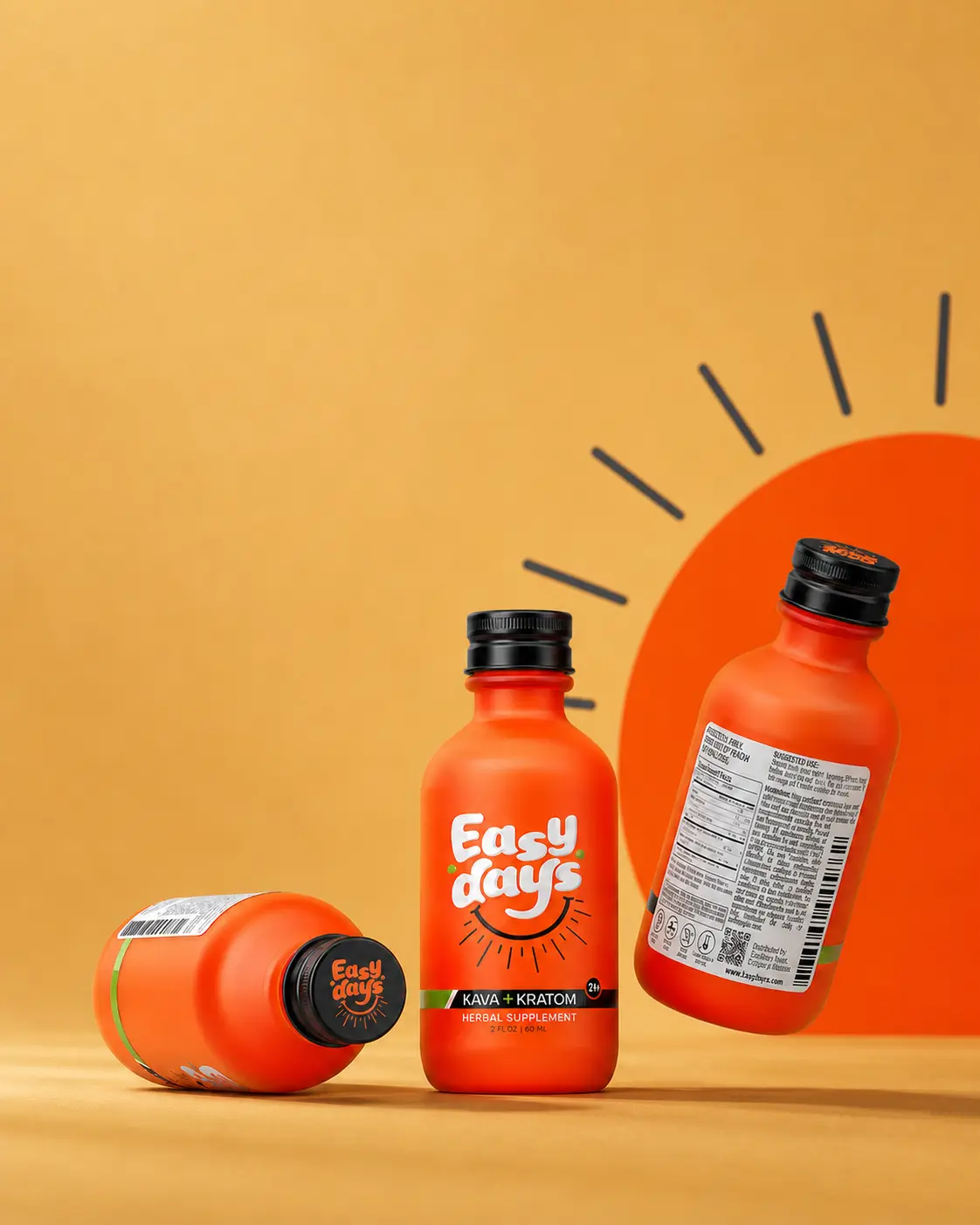 Easy Days bottles on an orange studio backdrop